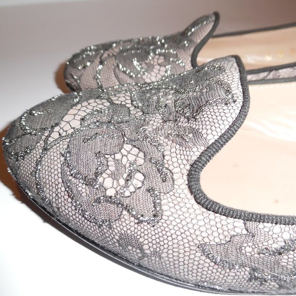 VALENTINO Garavani Caviar Crystal Lace Leather Italy Embellished Loafer Shoes - Picture 8 of 8